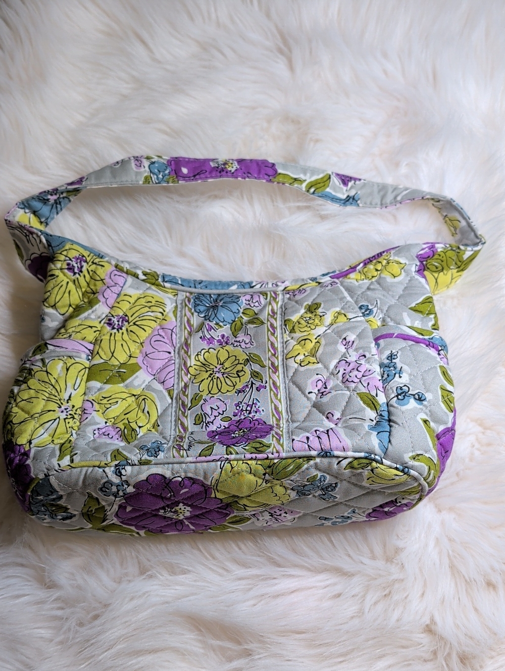 Vera Bradley Quilted Floral Shoulder Bag in Purple, Yellow, Cream Y2K